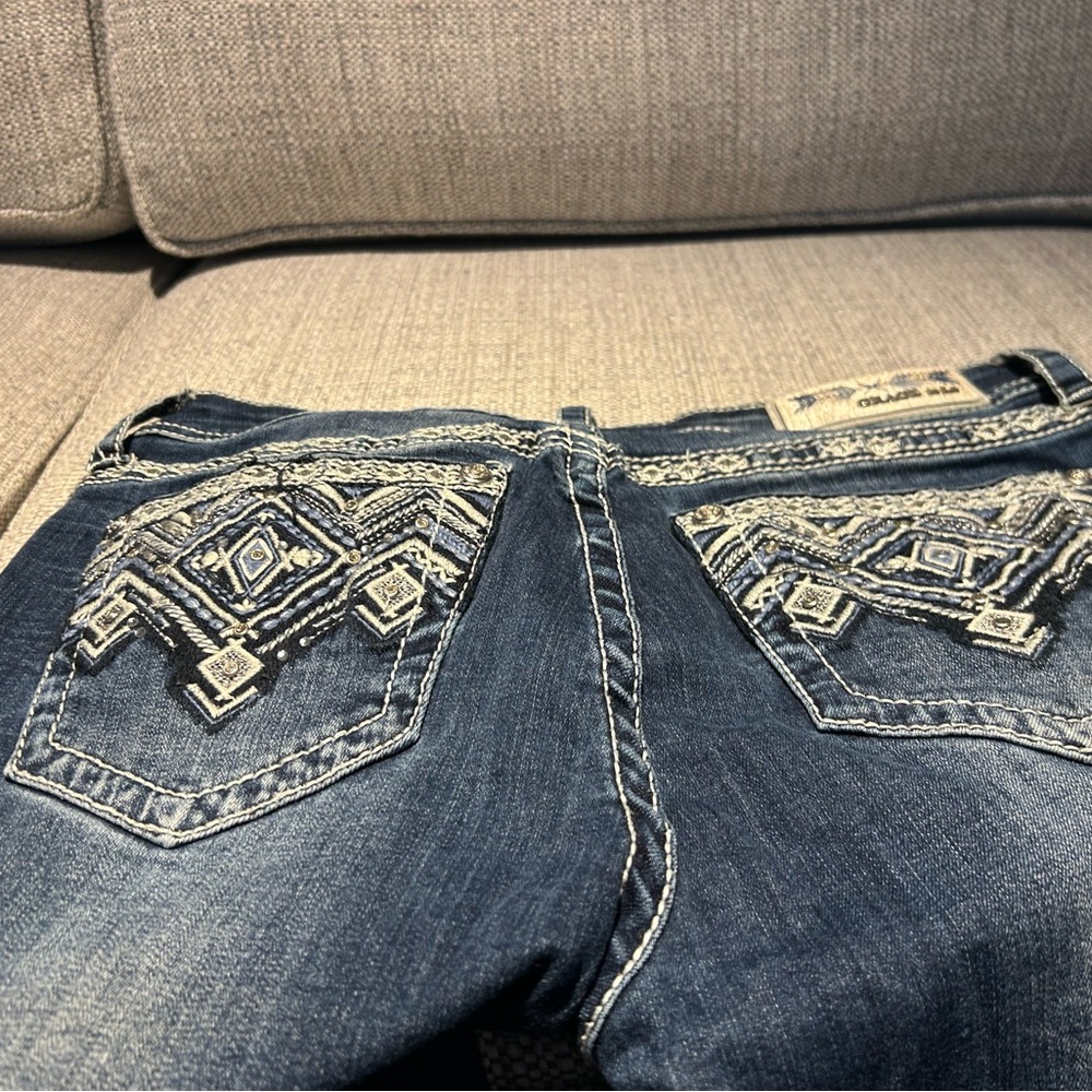 Grace Blue Straight Leg Jeans with Contrast Stitching